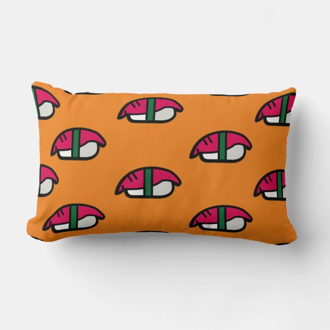 Cartoon Kawaii Sushi, Fish Rice & Seaweed Lumbar Pillow (Front)