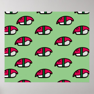 Cartoon Kawaii Sushi, Fish Rice & Seaweed Poster