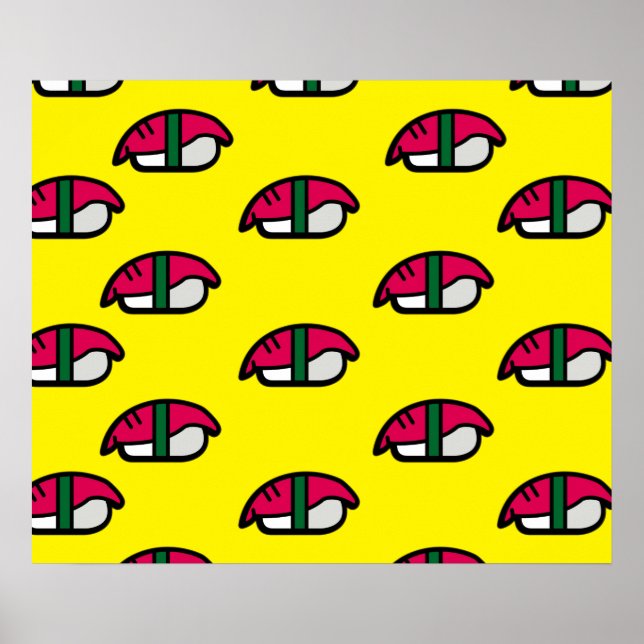 Cartoon Kawaii Sushi, Fish Rice & Seaweed Poster (Front)
