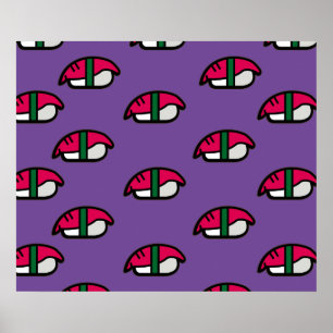 Cartoon Kawaii Sushi, Fish Rice & Seaweed Poster