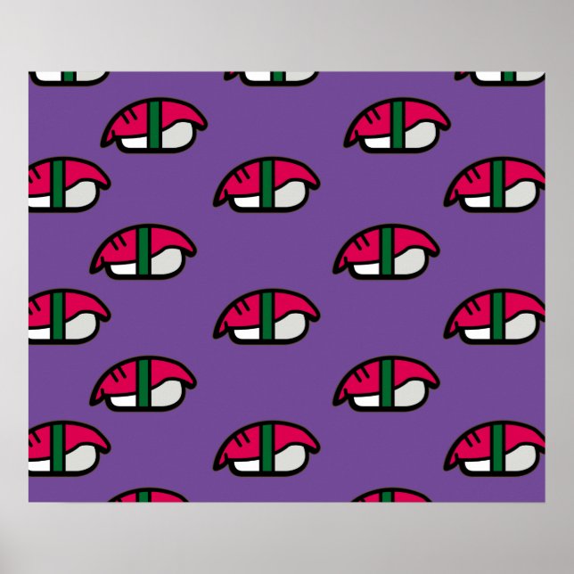 Cartoon Kawaii Sushi, Fish Rice & Seaweed Poster (Front)