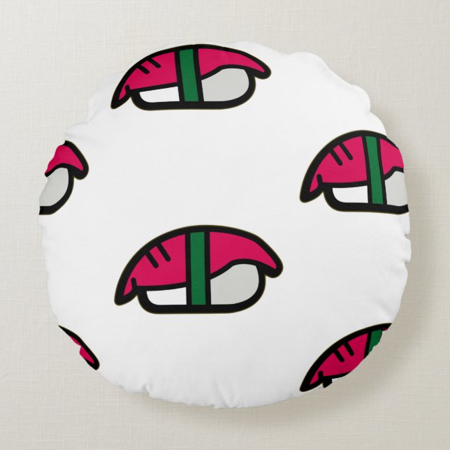 Cartoon Kawaii Sushi, Fish Rice & Seaweed Round Pillow (Front)