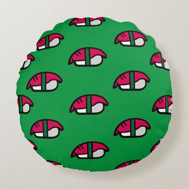 Cartoon Kawaii Sushi, Fish Rice & Seaweed Round Pillow (Front)