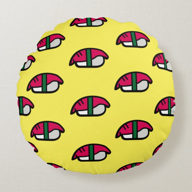 Cartoon Kawaii Sushi, Fish Rice & Seaweed Round Pillow (Front)
