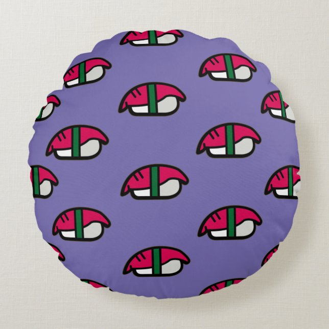 Cartoon Kawaii Sushi, Fish Rice & Seaweed Round Pillow (Front)
