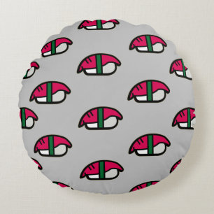 Cartoon Kawaii Sushi, Fish Rice & Seaweed Round Pillow