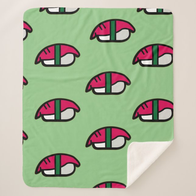Cartoon Kawaii Sushi, Fish Rice & Seaweed Sherpa B Blanket (Front)