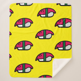 Cartoon Kawaii Sushi, Fish Rice & Seaweed Sherpa B Blanket