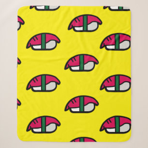 Cartoon Kawaii Sushi, Fish Rice & Seaweed Sherpa B Sherpa Blanket