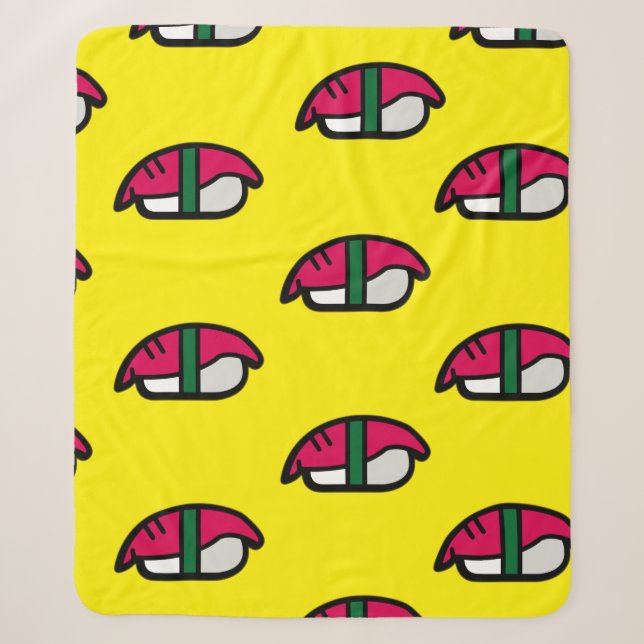 Cartoon Kawaii Sushi, Fish Rice & Seaweed Sherpa B Sherpa Blanket (Front)
