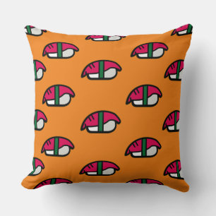 Cartoon Kawaii Sushi, Fish Rice & Seaweed Throw Pillow