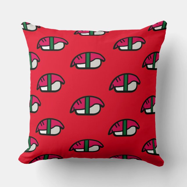 Cartoon Kawaii Sushi, Fish Rice & Seaweed Throw Pillow (Front)