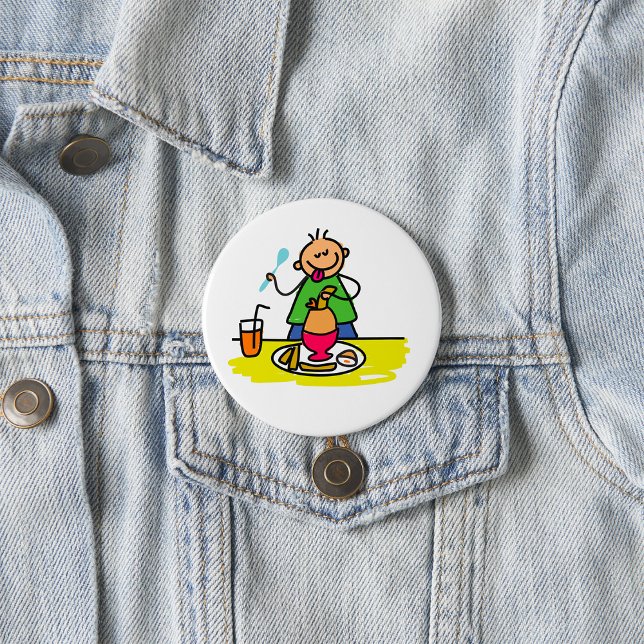 Cartoon Kid Enjoying Meal with Juice and Egg 3 Inch Round Button (Creator Uploaded)