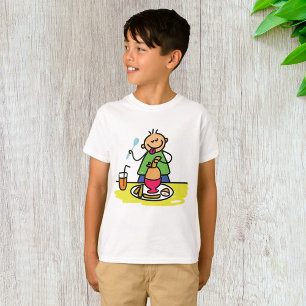 Cartoon Kid Enjoying Meal with Juice and Egg T-Shirt