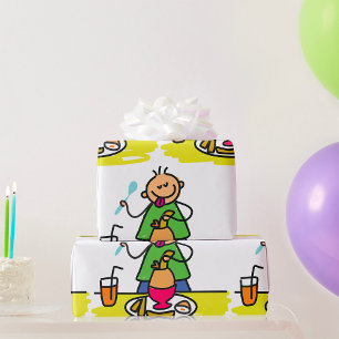 Cartoon Kid Enjoying Meal with Juice and Egg Wrapping Paper