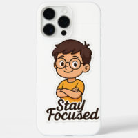 Cartoon Kid Sticker with Glasses – "Stay Focused