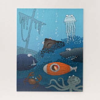 Cartoon Kid Submarine Undersea World