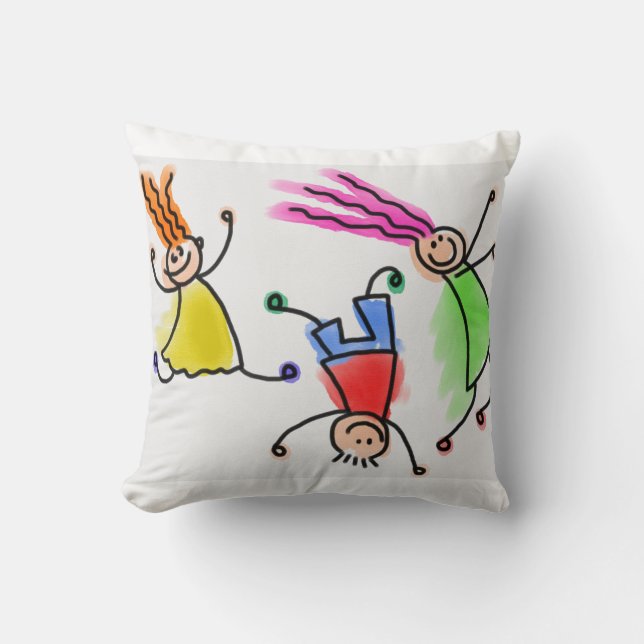 Cartoon kids throw pillow. throw pillow (Front)
