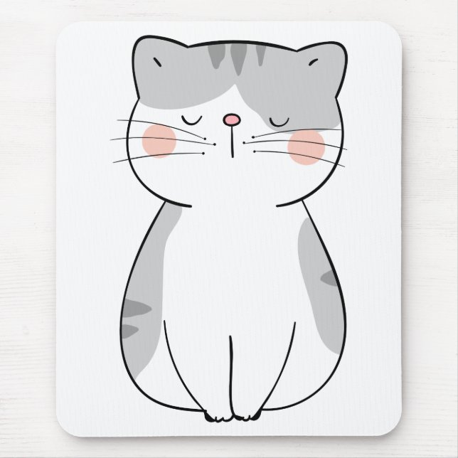 Cartoon Kitten Cute Grey White Tiger Tabby Cat Mouse Pad (Front)