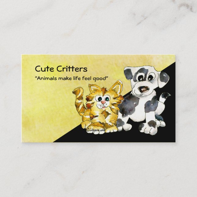 Cartoon Kitten Puppy Logo Business Card (Front)