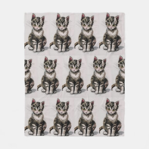 Cartoon kitten striped kitty voices grey fleece blanket