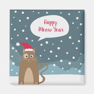 Cartoon kitten with santa hat magnet