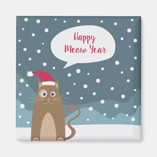 Cartoon kitten with santa hat magnet (Front)