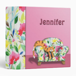 Cartoon Kitty asleep on a floral chair Binder
