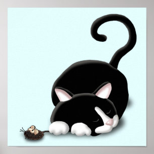 Cartoon Kitty with toy mouse Poster