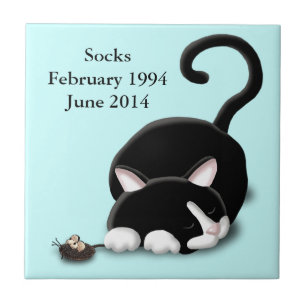 Cartoon Kitty with toy mouse Tile