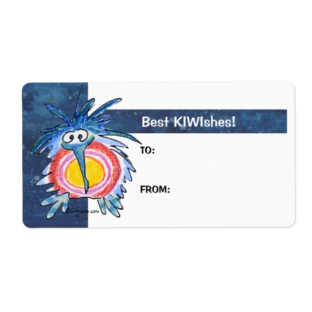 Cartoon Kiwi Bird 4a Blue Gift Tag Labels (Front)