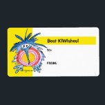 Cartoon Kiwi Bird 4b Yellow Gift Tag Labels<br><div class="desc">Here are some fun Christmas gift tags to decorate your presents with a fun cute baby kiwi bird all decked out in brightly coloured holiday feathers. You can change the "Best KIWIshes" text to your own saying, "Have aviary Happy Birthday, Holiday KIWIshes, or Congratulations " Hit the customize it button...</div>