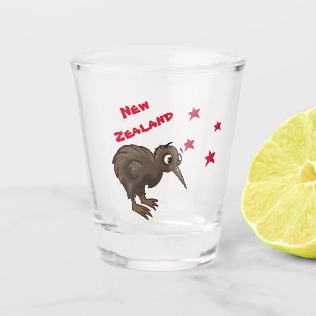 Cartoon Kiwi Bird Shot Glass (Front)