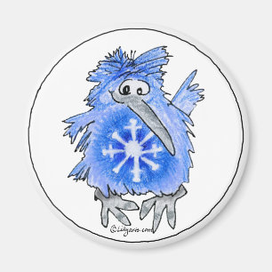 Cartoon Kiwi Blue Bird Snowflake Magnet