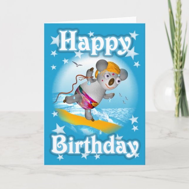 Cartoon Koala Happy Birthday Surfer Card-blank Card (Front)