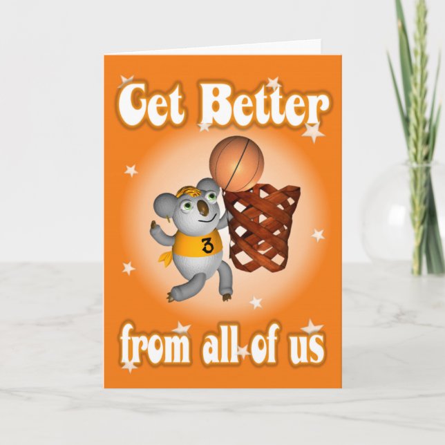 Cartoon Koala Playing Basketball Get well card (Front)