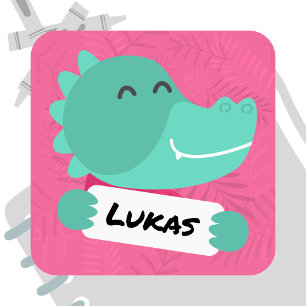 Cartoon Krokodil mit Namensschild - pink Square Sticker