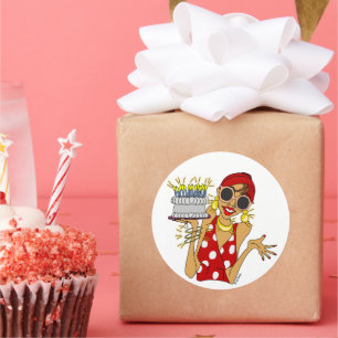 Cartoon Lady With Cake and Candles Sticker