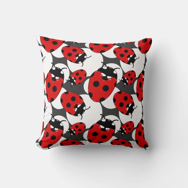 Cartoon Ladybug Pattern Throw Pillow (Front)
