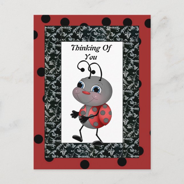 Cartoon Ladybug Thinking Of You Post Card (Front)