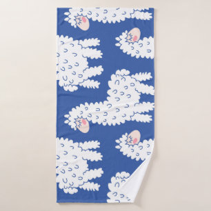 Cartoon lama alpaca, vintage pattern bath towel