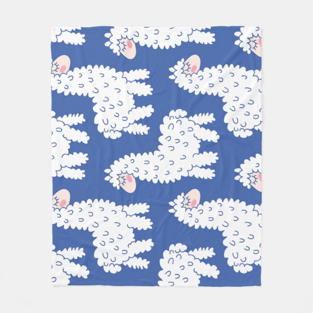 Cartoon lama alpaca, vintage pattern fleece blanket (Front)
