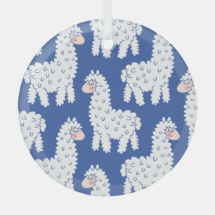 Cartoon lama alpaca, vintage pattern glass ornament