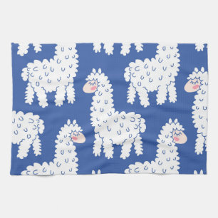 Cartoon lama alpaca, vintage pattern kitchen towel