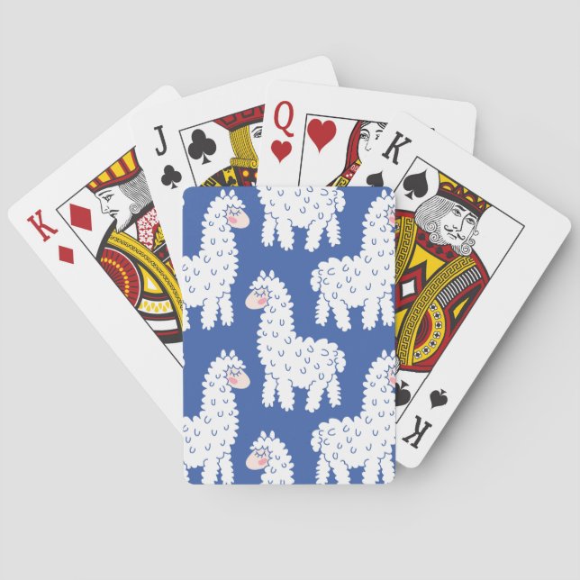 Cartoon lama alpaca, vintage pattern playing cards (Back)