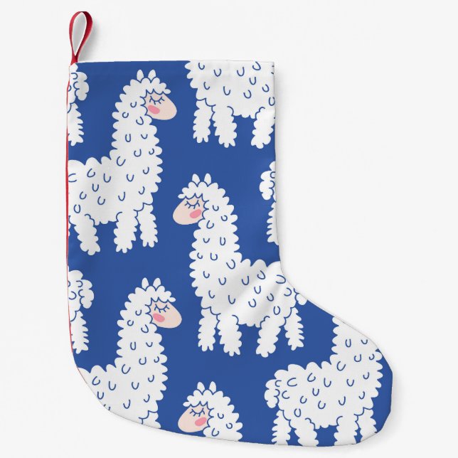 Cartoon lama alpaca, vintage pattern small christmas stocking (Front)
