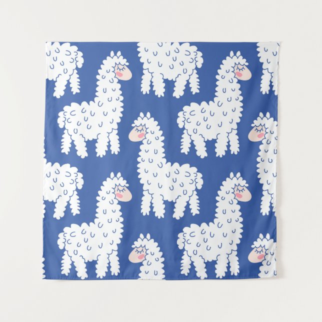 Cartoon lama alpaca, vintage pattern tapestry (Front)