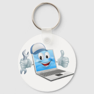 Cartoon laptop computer repair mascot keychain