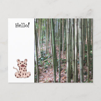 Cartoon Leopard and Bamboo Forest Postcard