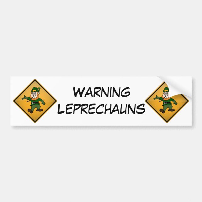 Cartoon Leprechaun Warning Sign Bumper Sticker (Front)